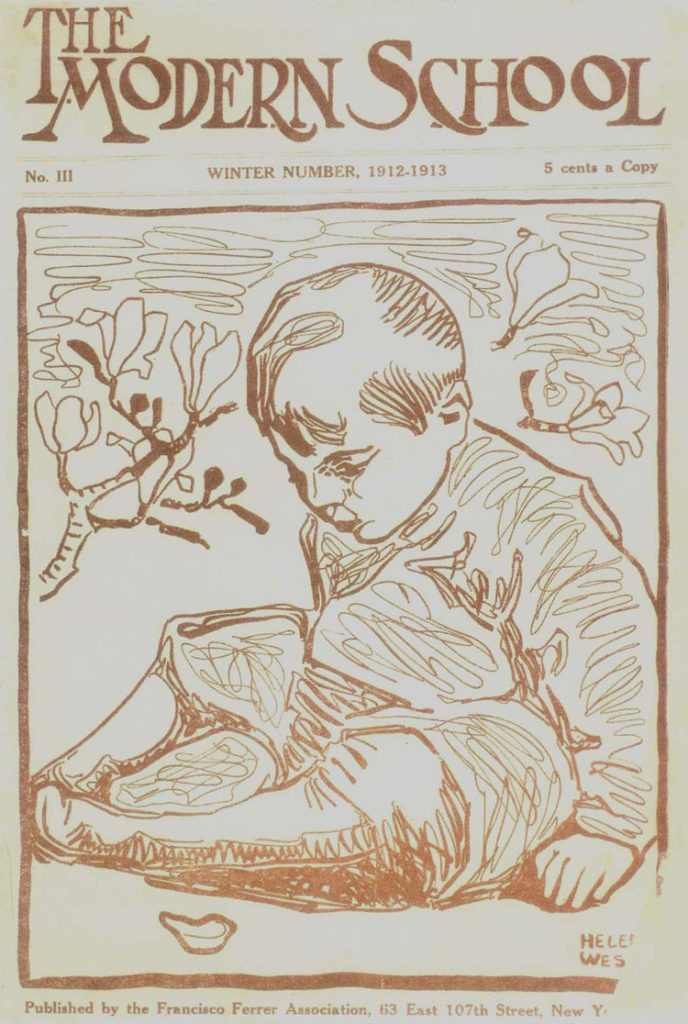 The cover features a sitting child examining the ground. In the background are flowering branches